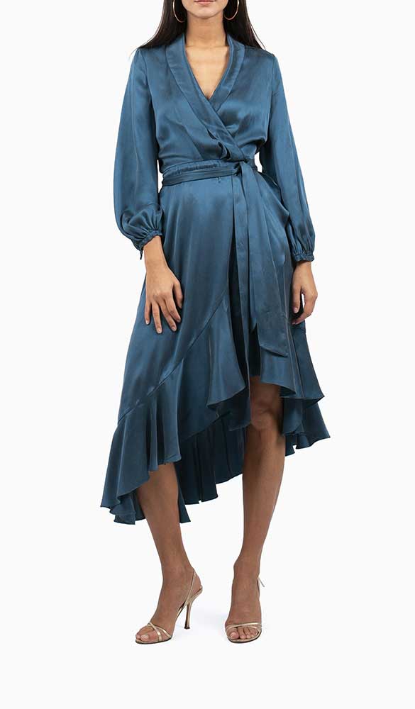 Location robe Zimmermann Wrap Flounce Turquoise - Une Robe Un Soir